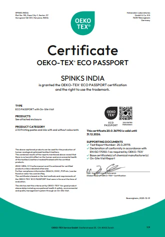 ECO-PASSPORT by OEKO-TEX certificate