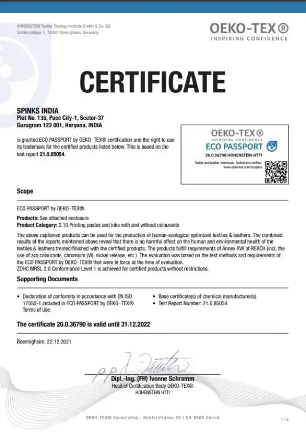 ECO-PASSPORT by OEKO-TEX certificate