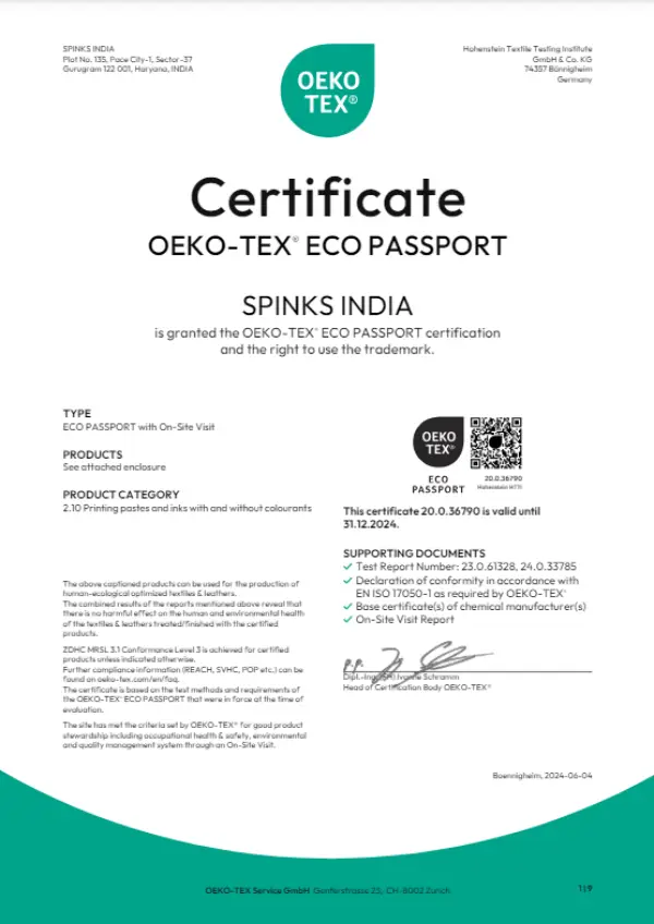 ECO-PASSPORT by OEKO-TEX certificate